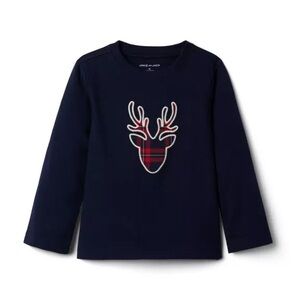 Janie & Jack Boys Dark Marine Reindeer Long Sleeve Tee